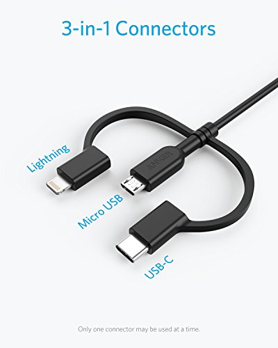 Anker Powerline II 3-in-1 Lightning, USB C, Micro USB Cable - color: Black