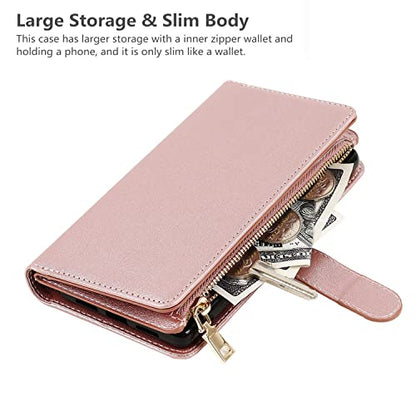 iCoverCase for Samsung Galaxy S23 Ultra Wallet Case with Card Holder, Kickstand Feature PU Leather Case with Adjustable Crossbody Lanyard Magnetic Clasp Zipper Pocket Flip Cover (Rose Gold) - color: Rose Gold, size: Galaxy S23 Ultra