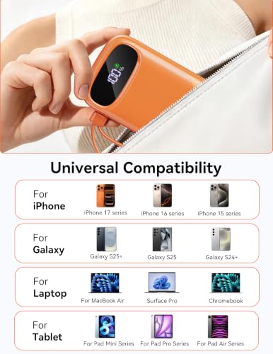 RETMSR Portable Charger 20000mAh 45W USB C Fast Charging, Built-in Cable - color: Sun Orange