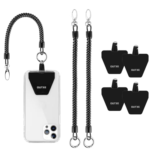OUTXE Phone Lanyard Tether with 4 Patch- 2× Phone Tether, 4× Phone Patch, Compatible with Smartphone- Black - color: #2- Black