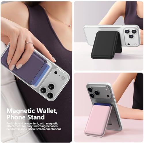 MagSafe Wallet Stand RFID Card Holder Thin Leather with Strong Magnets - color: Pink