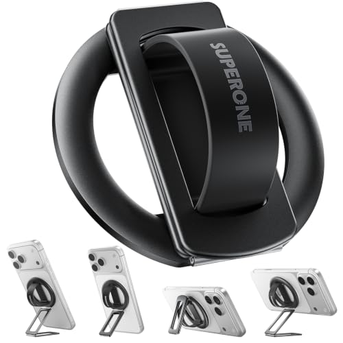 SUPERONE for MagSafe Phone Grip, Soft Silicone Loop & Dual-Fold Kickstand - color: Black