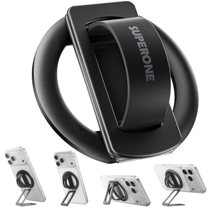 SUPERONE for MagSafe Phone Grip, Soft Silicone Loop & Dual-Fold Kickstand - color: Black