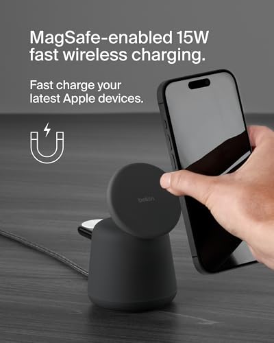 Belkin MagSafe 15W 2 in 1 Wireless Charging Dock, Fast Charger - color: Black, style: Gen 1