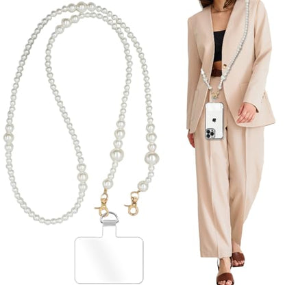 Phone Chain Crossbody Pearl Strap, Pearl Beaded Chain Shoulder Crossbody Lanyard with Phone Tether Patches Compatible with Most Phones Bag Purse (I) - color: Q