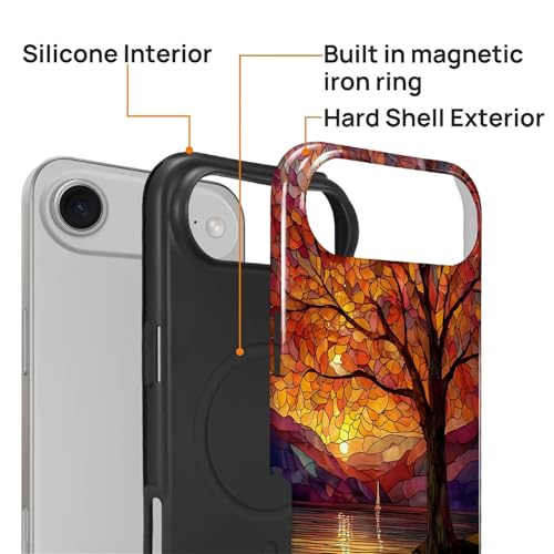 Magnetic Phone Case for iPhone 17 Air,Compatible with MagSafe,Durable 2 Layers Full Covered Shockproof Protective Cover-Stained Glass Sunrise Fall Leaves - color: Stained Glass Sunrise Fall Leaves, size: iPhone 17 Air