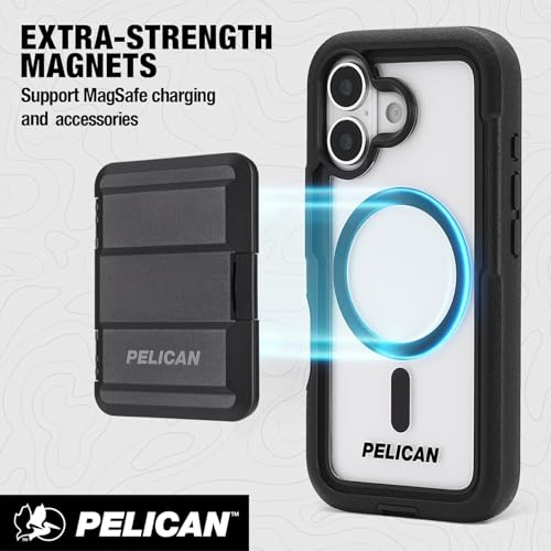 Pelican Voyager iPhone 17 Case - Rugged MagSafe Phone Case - Black/Clear | Magnetic Phone Case w/24ft Military Grade Drop Protection - Phone Cover w/ Belt Clip Holster Kickstand for iPhone 17 - color: Black/Clear, style: iPhone 17
