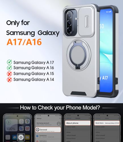 JAME for Samsung Galaxy A17/A16 5G Phone Case with Stand Slide Camera Cover - color: Silver, size: Galaxy A16/A17