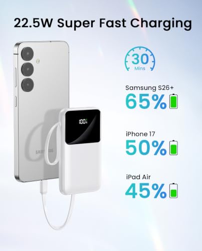 15000mAh Portable Charger Power Bank, Smaller Built-in 4 Cables White - color: White