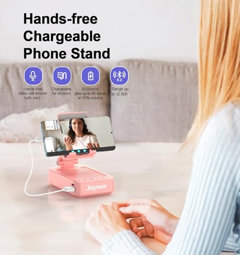 Gifts for Women Girls, Phone Stand with Bluetooth Speaker and Charging Function 360° Rotable Angle Adjustable Cell Phone Holder with HD Stereo Sound Fits All Phones,Tablet (Pink) - color: Pink
