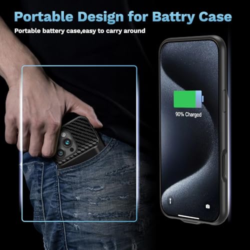 Battery Case for iPhone 15 Pro Max (6.7 inch), 13800mAh [High Capacity] 2026 Upgraded Portable Battery Charging Charger Case, Rechargeable Battery Back with Tempered Glass Screen Protector,Black - size: for iPhone 15 Pro Max (6.7 inch)