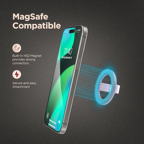Encased Magnetic Phone Grip Holder (Compatible with MagSafe) Thin Silicone Finger Loop Ring for iPhone (Purple Glitter) - color: Purple