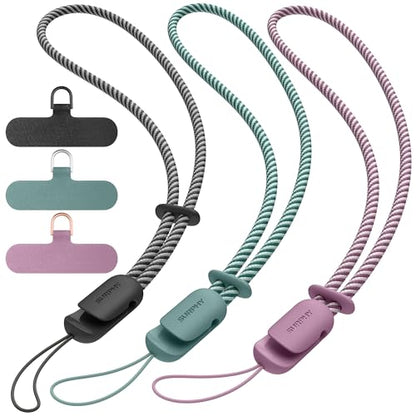 SURPHY 3 Pack Phone Wrist Strap, Phone Lanyard with Cellphone Tether Tab - color: Black & Green & Lilac Purple