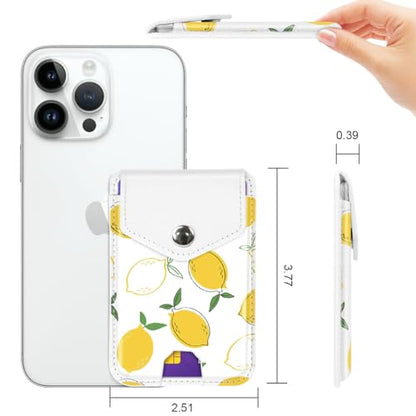 Self Adhesive Card Holders for Back of Phone, Leather RFID Phone Wallet Pockets with Snap, Card Holders Sleeve for Phone Case, Lemon - color: Lemon Pattern