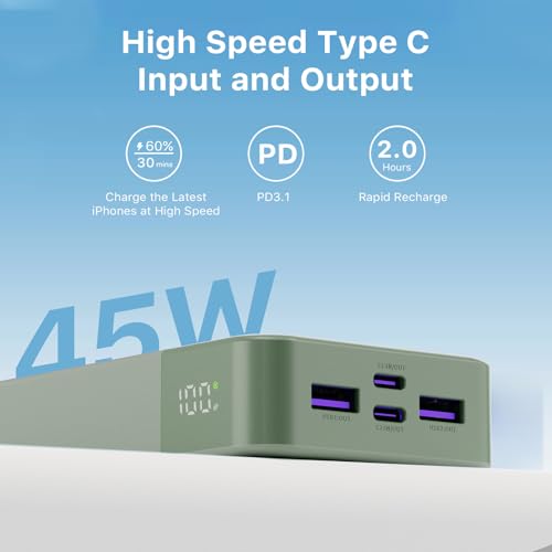 JUOVI Power Bank 45W 20000mAh Portable Charger - color: Green