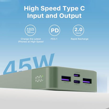 JUOVI Power Bank 45W 20000mAh Portable Charger - color: Green