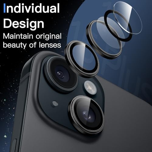 JETech Camera Lens Protector for iPhone 15/15 Plus, Black, 1 Set