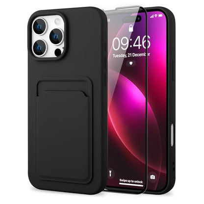 MZELQ Compatible with iPhone 16 Pro Max Case Card Holder -Black | Wallet Cover,Camera Protection + Screen Protector Soft Card Slot Phone Case - color: Black, size: iPhone 16 Pro Max