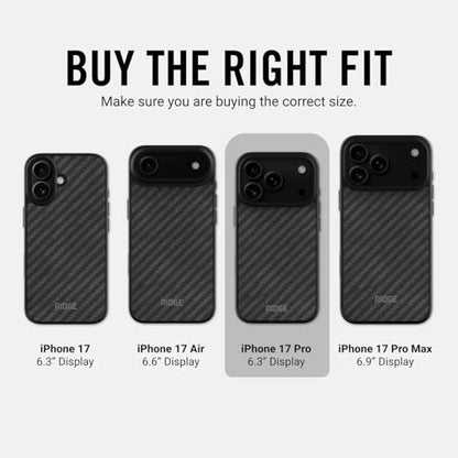 Ridge Case Compatible with iPhone 17 PRO - Compatible with MAGSAFE & Wireless Charging, Aluminum Control Buttons, Dual-Layer Construction, TPU Bumper with Drop Protection (Carbon) - color: Carbon, size: iPhone 17 Pro