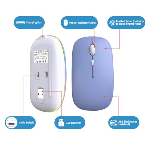 Afaartcci Rechargeable Wireless Mouse, Silent Bluetooth Mouse (Purple) - color: purple