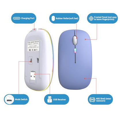 Afaartcci Rechargeable Wireless Mouse, Silent Bluetooth Mouse (Purple) - color: purple