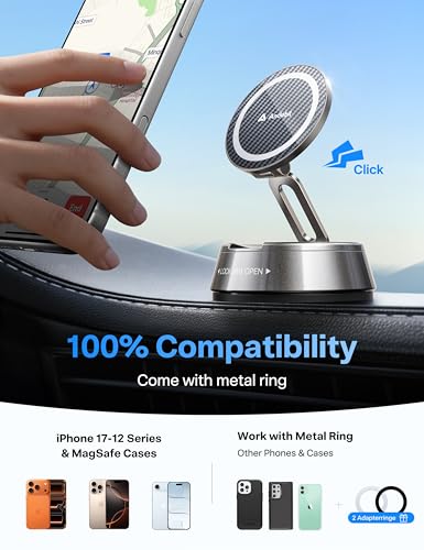 andobil 2026 Upgrade for Magsafe Car Mount [Strongest Suction & Magnet] Vacuum Magnetic Phone Holder for Car 360° Adjustable Car Cell Phone Holder Mount for iPhone 17 Pro Max 16/15/14/13/12 - color: Matte Gunmetal