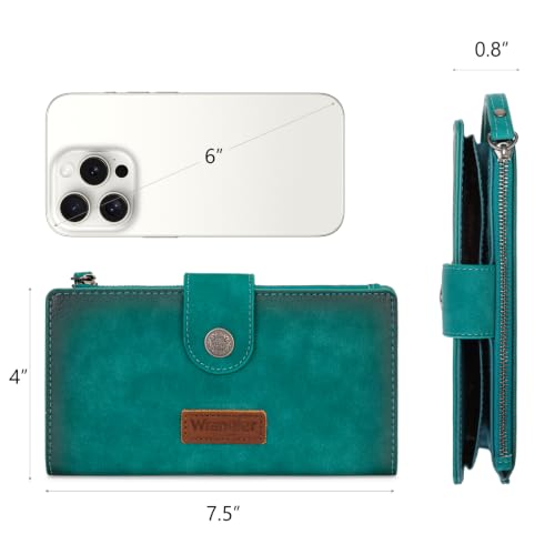 X Wrangler Wallets Women Minimalist Wristlet Wallets, Card Cases & Money Organizers Wallet Bifold with Phone Pocket - color: Tuiquoise