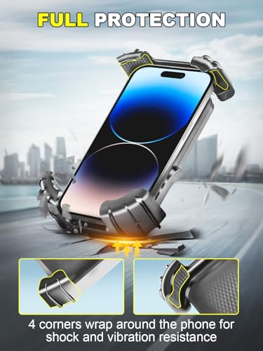 Motorcycle Phone Mount,Handlebar Phone Holder for Bike,360°Rotation,Silicone Wrapped Phone Clamp,One-Touch Quick Lock Scooter Stroller Bicycle Phone Holder,4.7- 6.8"Phones,Thick Cases Friendly - color: Black