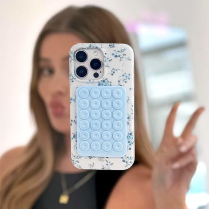 Velvet Caviar Suction Cup Phone Case Mount Compatible with MagSafe Devices Only - Magnetic Silicone Sticky Phone Grip Holder for iPhone Back of Phone - Mirror Gripper (Blue) - color: Blue