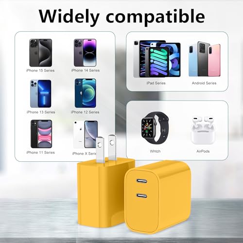 USB C Charger Block 3 Pack, Dual Port 20W Fast Wall Plug(Orange Yellow) - color: Orange Yellow