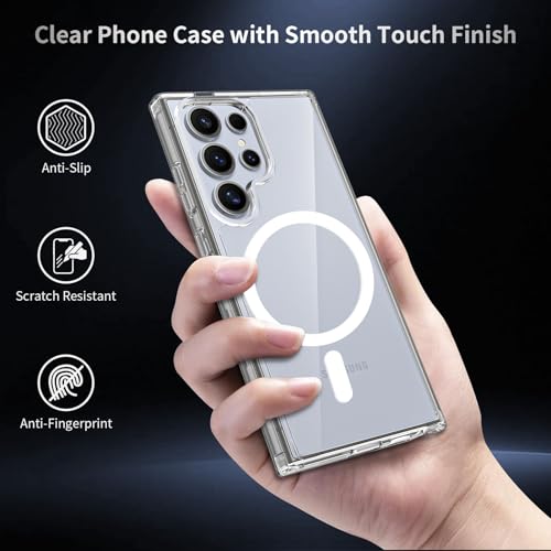 for Samsung Galaxy S24 Ultra Case Magnetic, [Compatible with Magsafe] 6.8 Inches Slim Fit Heavy Duty Protection Wireless Charging TPU and PC Shockproof Anti-Slip Protective Phone Cover, Clear - color: Clear Magnetic