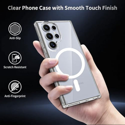 for Samsung Galaxy S24 Ultra Case Magnetic, [Compatible with Magsafe] 6.8 Inches Slim Fit Heavy Duty Protection Wireless Charging TPU and PC Shockproof Anti-Slip Protective Phone Cover, Clear - color: Clear Magnetic