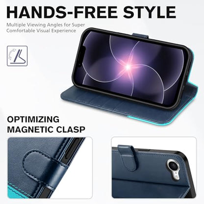 TUCCH Wallet Case for iPhone 17e/16e (6.1"), 4 Card Slots, Blue & Lake Blue | RFID Blocking, Viewing Stand, Shockproof TPU Shell, PU Leather, Magnetic Closure, Protective Folio Flip Cover - color: Two-tone Blue & Lake Blue