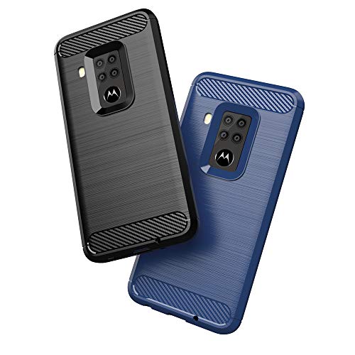 Phone Case for Moto One Zoom with Tempered Glass Screen Protector Cover Film and Cell Accessories Slim Thin Silicone Soft TPU Full Body Motorola P40 Note 1Zoom 1 Pro XT2010-1 Women Men Cases Navy Blue