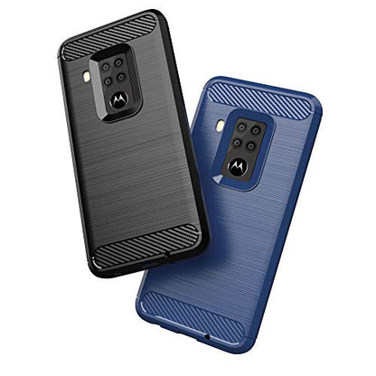 Phone Case for Moto One Zoom with Tempered Glass Screen Protector Cover Film and Cell Accessories Slim Thin Silicone Soft TPU Full Body Motorola P40 Note 1Zoom 1 Pro XT2010-1 Women Men Cases Navy Blue