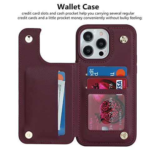 iCoverCase Compatible with iPhone 14 Pro Case with Card Holder, Wallet Case for Women Men RFID Blocking PU Leather Protective Phone Case 6.1 Inch (Wine Red) - color: Wine Red