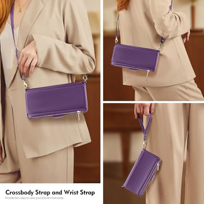 Antsturdy Crossbody Phone Wallet Case for iPhone 14 Pro,Purple | RFID Blocking,PU Leather Flip Cover,Kickstand,with Credit Card Holder,Wrist Strap Lanyard & Handbag Purse,for Women & Men - color: (Crossbody) - Purple