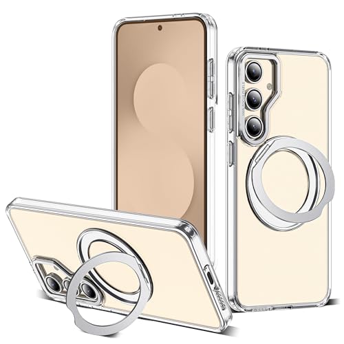 for Samsung Galaxy S25 FE Case with 360° Spin Stand,Clear | 360° Spin Magnetic Ring Stand,Compatible with Magsafe,Military Protection Phone Case - color: Clear, size: Samsung Galaxy S25 FE