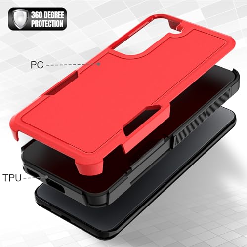 for Samsung Galaxy S22 Case: Dual Layer Protective Heavy Duty Cell Phone Cover Shockproof Rugged with Screen Protector - Military Protection Bumper Tough - Samsung Galaxy S22 5G 2022, 6.1 inch, Red - color: Red (PC) + Black (TPU)