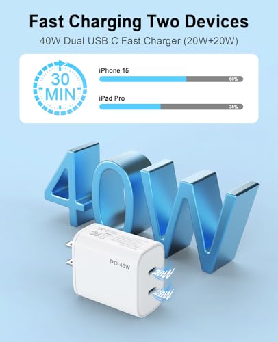 2Pack 40W USB C Charger Block Dual USB-C Port Power Adapter - size: 2 Pack