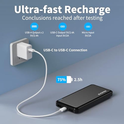 2 Pack Portable Charger, 10000mAh Power Bank, Travel Battery Pack - color: 1-Black&Black