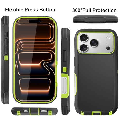for iPhone 17 Pro Max Case with 2 Camera Lens Protector & 2 Screen Protector, Heavy Duty Full Body Protective Phone Case 6.9" (Belt Clip,Blackgreen) - color: 17 Pro Max-Belt Clip+BlackGreen