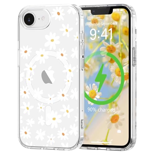 for iPhone 16e Case iPhone 17e Case Flower Clear Magnetic,White | [Compatible with Magsafe], Cute Flower Girls Women Clear Case Silicone Shockproof Protective Cover with Pretty Floral Pattern - color: White, size: iPhone 16e/iPhone 17e