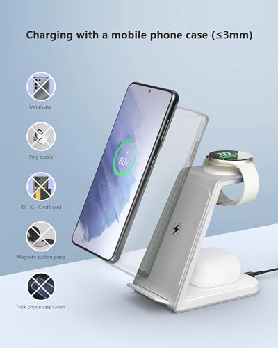 15W Fast Wireless Charging Station,Compact Size, Dual Coil Multi-Angle Charging Compact Size, for Galaxy Phone/Watch/Buds(Silver)
