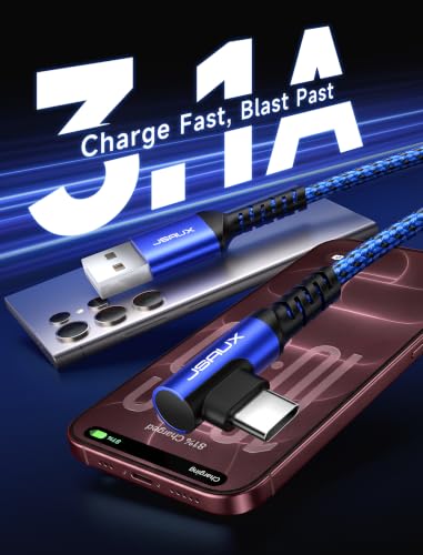 JSAUX USB C Cable for iPhone 18 Pro Max, Samsung, Car Carplay, 2-Pack 6.6ft - color: Blue, size: 6.6ft+6.6ft