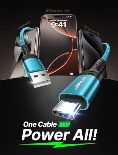 JSAUX USB C Cable [2-Pack 10ft], USB A to USB C for iPhone, Samsung, Green - color: Green, size: 10ft+10ft