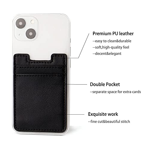 2Pack Phone Card Holder,Leather Phone Wallet Adhesive Stick On Credit Card Pocket for Back of Phone Case iPhone and Android-Black - color: Black,Black