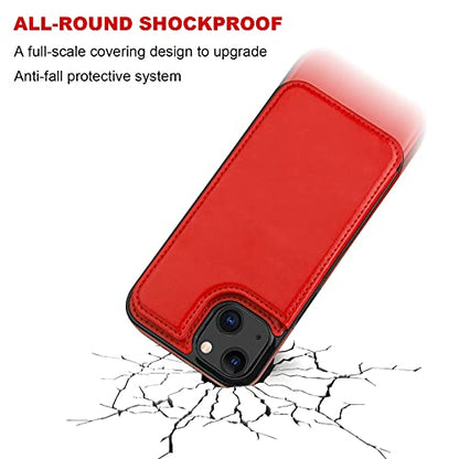 ONETOP for iPhone 13 Wallet Case with Card Holder,Red | Kickstand,ID/Cash Holder,Case Wallet with Card Slots,Double Magnetic Clasp,Durable PU Leather Shockproof Cover for Women Men - color: Red