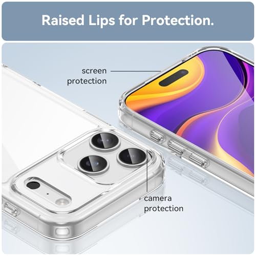 Clear Case for iPhone 17 Pro Max, Shockproof Protective Cover, Hard PC Back, Anti-Yellowing (Clear)