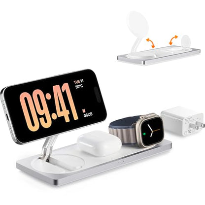 PETINO 3 in 1 Wireless Charging Station for Apple Devices with MagSafe - color: Silver